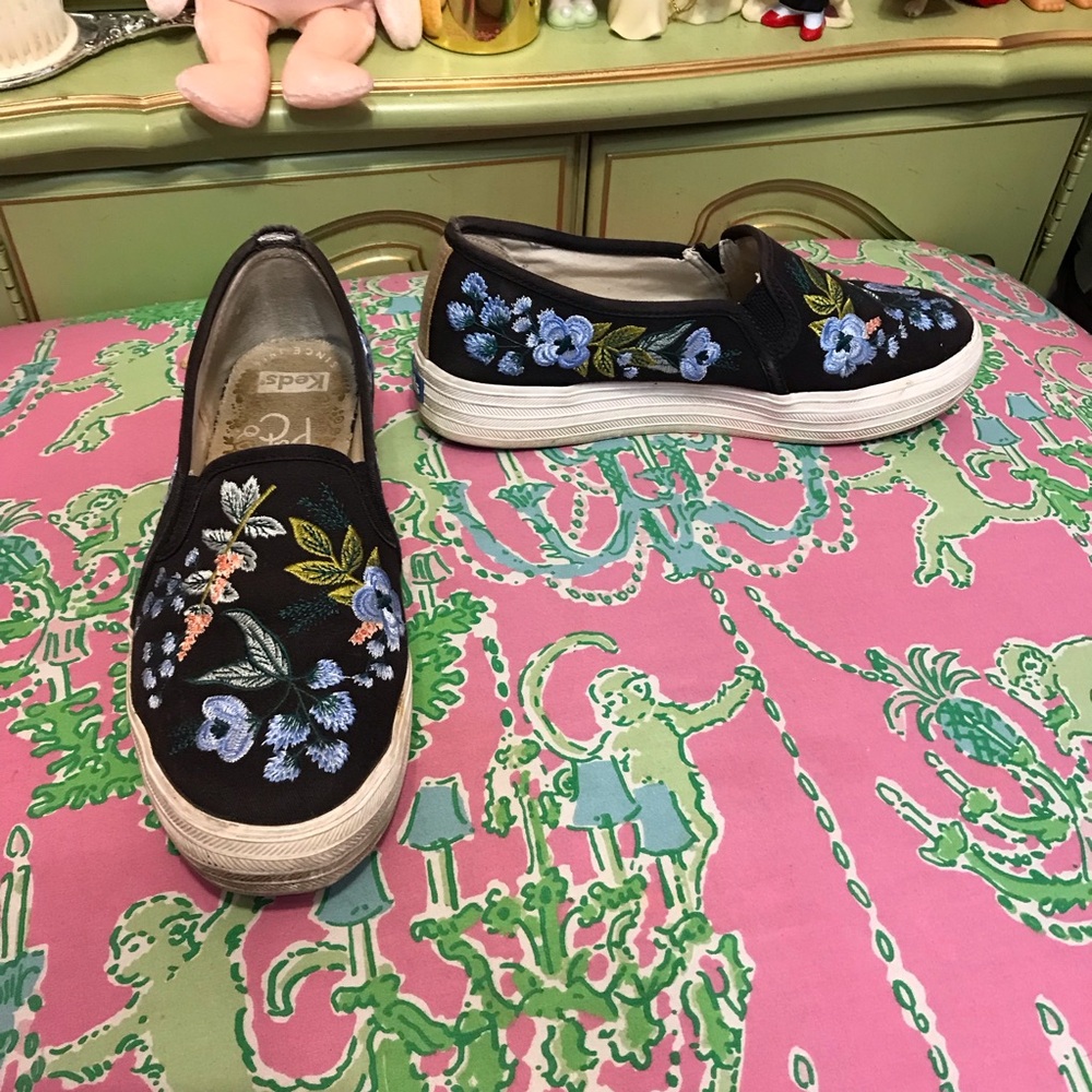 Keds x Rifle Paper Co Floral embroidered slip on shoes size 7